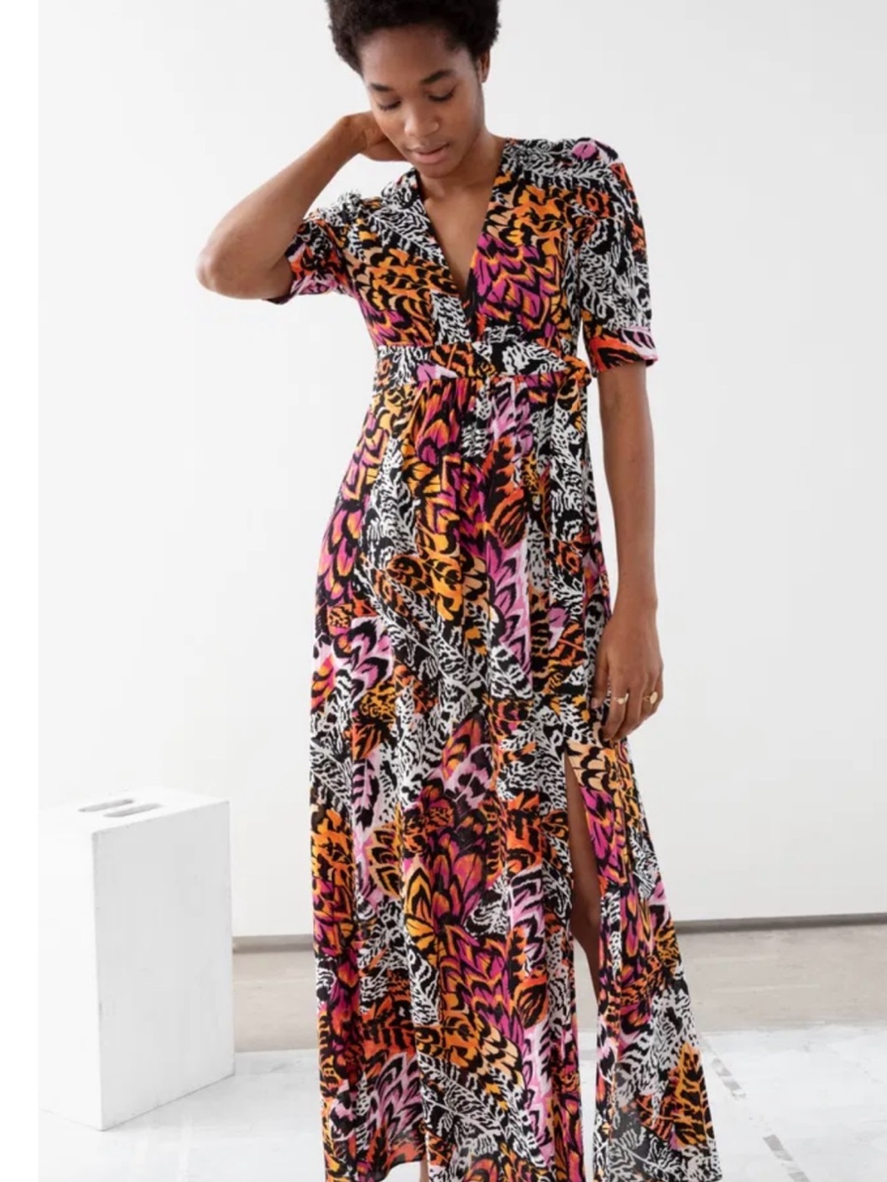 & Other Stories Pink and Orange Animal-Print Maxi Dress